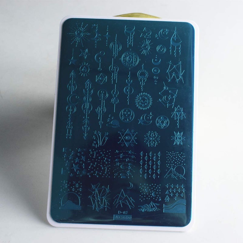Mezerdoo 2pcs Sun Moon Star Nail Plates Stamping Set Sea Shell Pattern Stamp Templates Geometry Flowers Nail Art Stamper Plates for DIY Print Manicure Salon Design Gift Supplies 9.5x14.5CM - Image 2